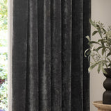 Heavy Chenille Plain Velvet Pencil Pleat Curtains - Charcoal