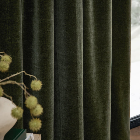 Heavy Chenille Fully Lined Velvet Pencil Pleat Curtains - Lichen