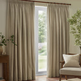 Heavy Chenille Velvet Linen Pencil Pleat Curtains - Linen