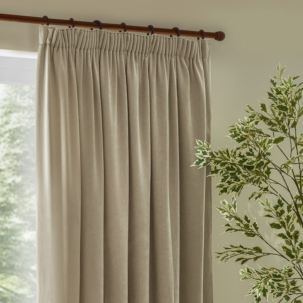 Heavy Chenille Velvet Linen Pencil Pleat Curtains - Linen