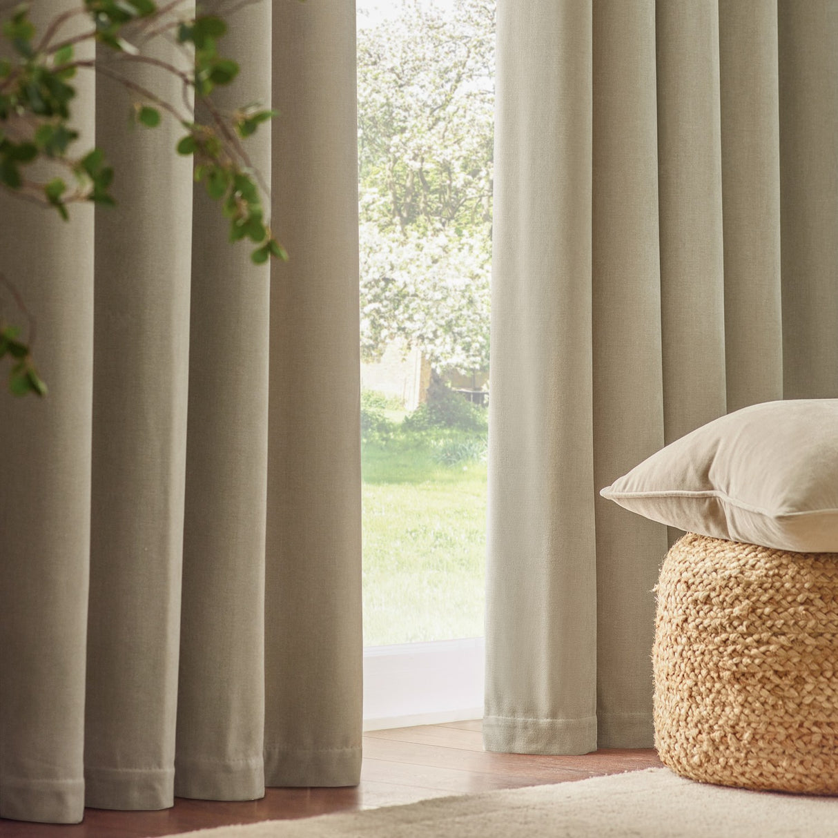Heavy Chenille Velvet Linen Pencil Pleat Curtains - Linen