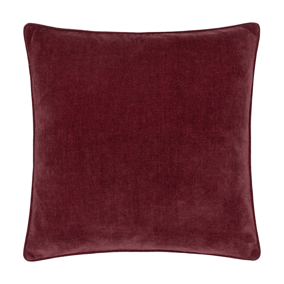 Square Heavy Chenille Plain Velvet Cushion in beetroot red with a piped edge, shown on a plain white background.