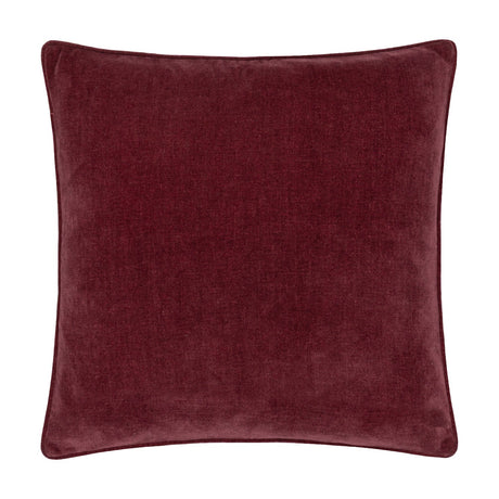 Square Heavy Chenille Plain Velvet Cushion in beetroot red with a piped edge, shown on a plain white background.