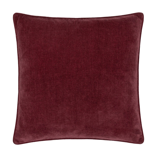Square Heavy Chenille Plain Velvet Cushion in beetroot red with a piped edge, shown on a plain white background.