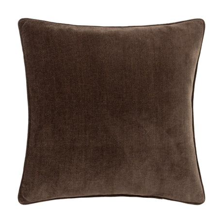 Square brown chenille velvet cushion with a dense short pile and matching piped edge trim, shown on a plain white background.