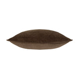 Side view of the Heavy Chenille Eyelet Velvet Cushion in brown, showing its plump, filled square shape and short-pile texture on a white background.