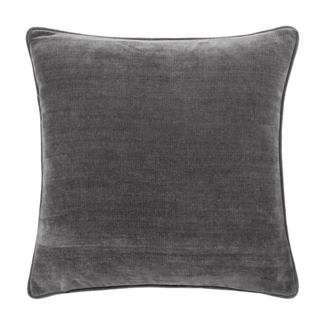 Square charcoal grey cushion in heavy chenille velvet with a piped edge trim on all four sides, shown against a plain white background.