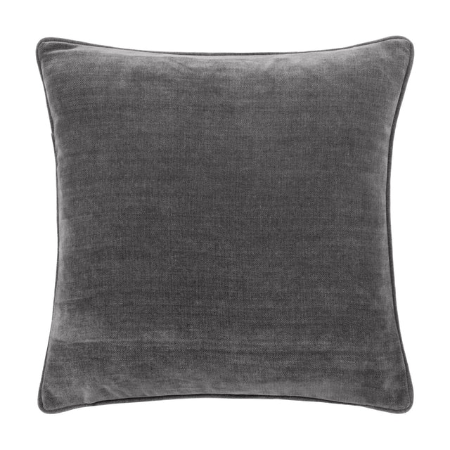 Square charcoal grey cushion in heavy chenille velvet with a piped edge trim on all four sides, shown against a plain white background.