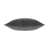 Side view of the Heavy Chenille Eyelet Velvet Cushion in charcoal, showing its plump square shape and piped edge trim against a white background.