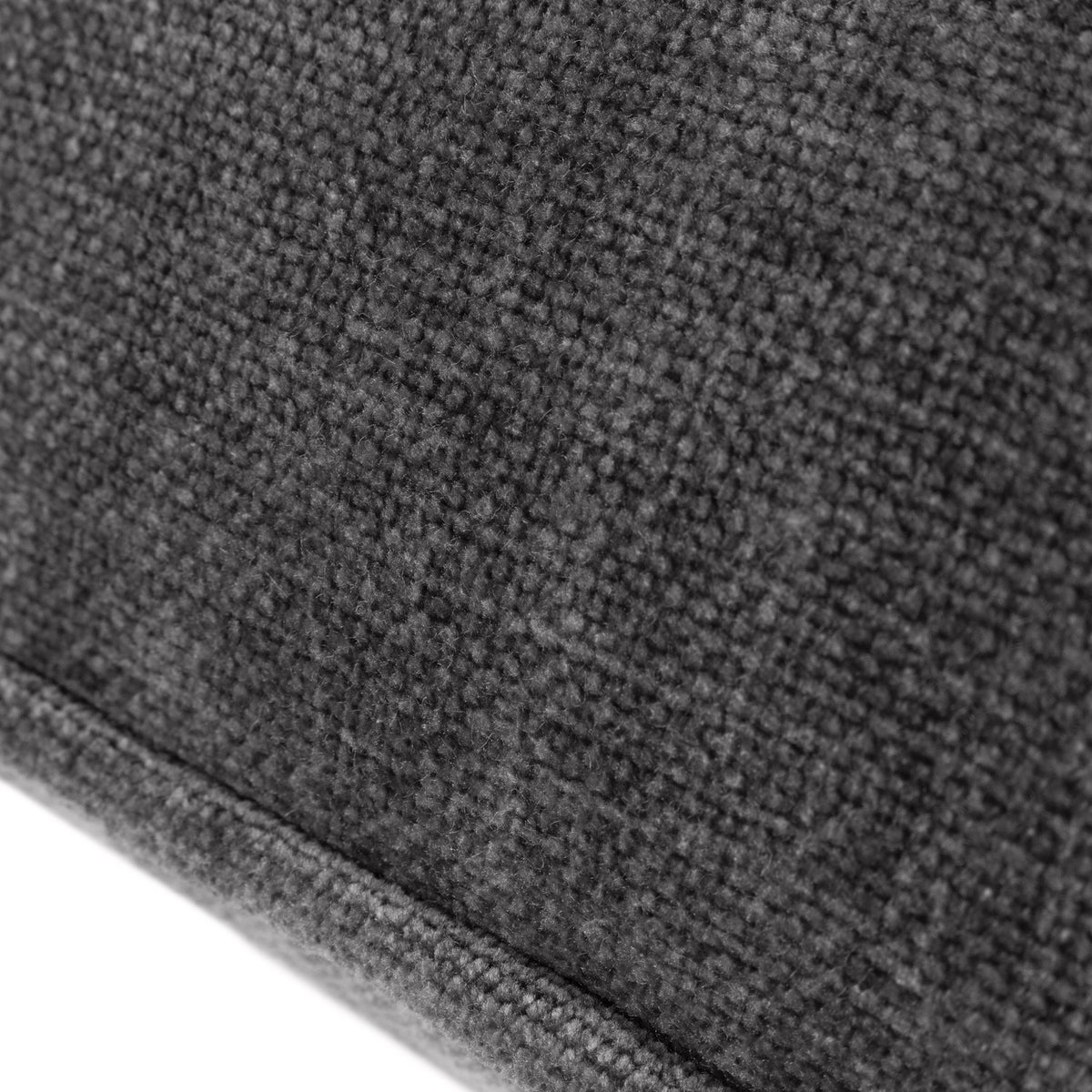 Close-up of the Heavy Chenille Eyelet Velvet Cushion in charcoal, showing the dense woven pile texture and piped edge trim.