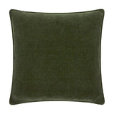 Square cushion in deep olive green heavy chenille velvet with a soft, textured surface and matching piped edge, shown on a plain white background.