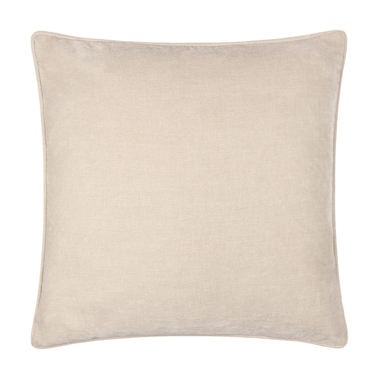 Square Heavy Chenille Velvet Linen cushion in beige, showing a plain slubbed textured face with piped edge trim, on a white background.