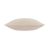 Side view of the Heavy Chenille Velvet Linen Cushion in beige, showing its plump shape, piped edge trim, and slubbed woven texture on a plain white background.