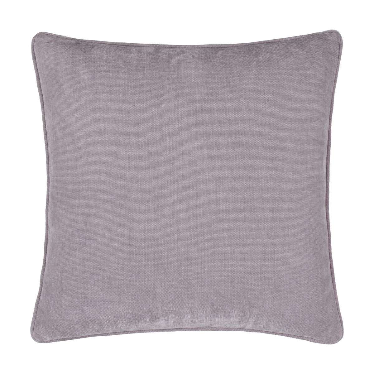 Square heavy chenille cushion in plain mauve velvet with piped edging, 50 x 50cm, shown on a plain white background.