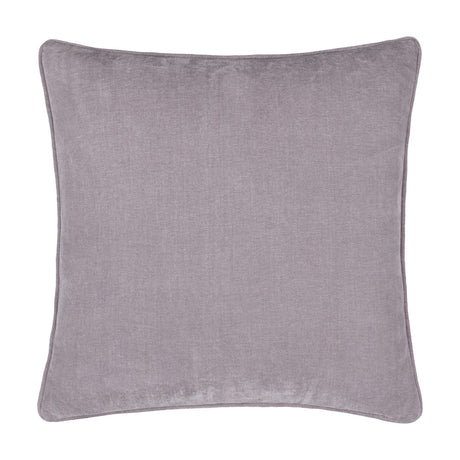Square heavy chenille cushion in plain mauve velvet with piped edging, 50 x 50cm, shown on a plain white background.