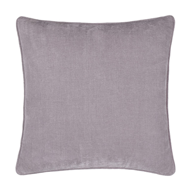 Square heavy chenille cushion in plain mauve velvet with piped edging, 50 x 50cm, shown on a plain white background.