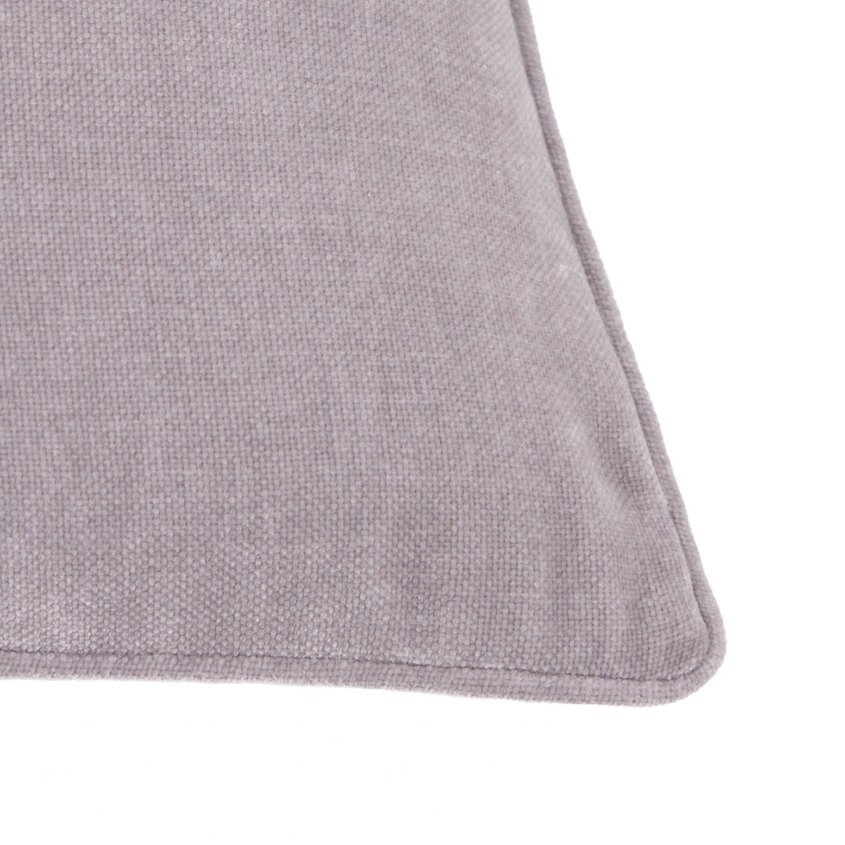 Close-up of the Heavy Chenille Plain Velvet Cushion in mauve, showing the textured woven fabric and a corner with piped edge on a white background.