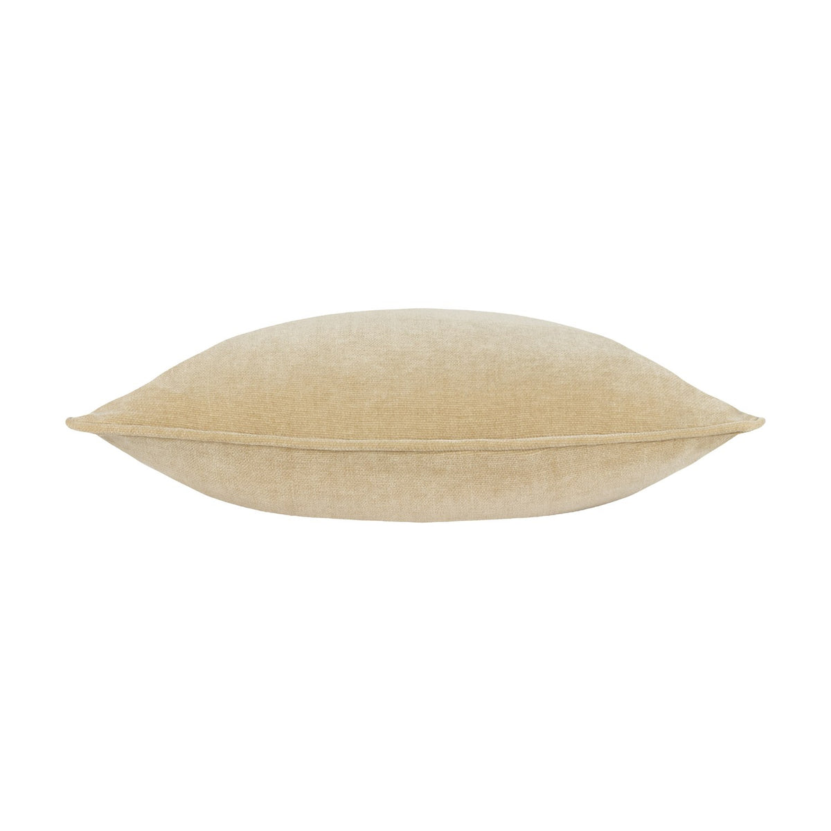 Side view of the Heavy Chenille Eyelet Velvet Cushion in natural cream, showing its plump, piped edge and soft chenille texture on a plain white background.