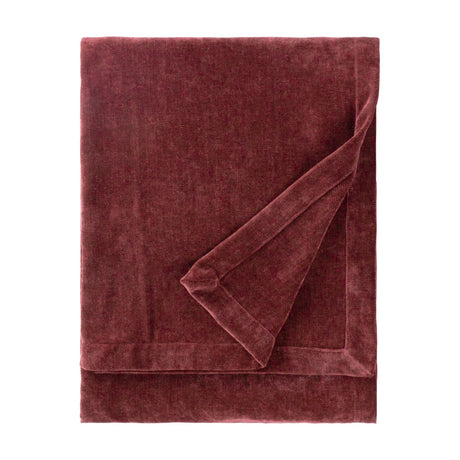 Heavy Chenille Eyelet Velvet Throw in beetroot red, folded to show its plush textured surface, on a plain white background.