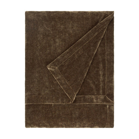 Heavy Chenille Eyelet Velvet Throw in deep brown, folded to show its dense pile and soft variegated finish, on a plain white background.