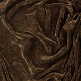 Close-up of the Heavy Chenille Eyelet Velvet Throw in brown, showing the dense velvet pile draped in soft folds with lighter tonal highlights.