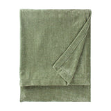 Heavy Chenille Eyelet Velvet Throw in eucalyptus green, folded to show its dense woven texture and stitched border, shown on a plain white background.
