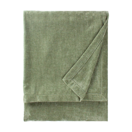 Heavy Chenille Eyelet Velvet Throw in eucalyptus green, folded to show its dense woven texture and stitched border, shown on a plain white background.