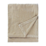 Heavy Chenille Eyelet Linen Throw in beige, folded to show its plush velvety chenille texture and finished edge, on a plain white background.