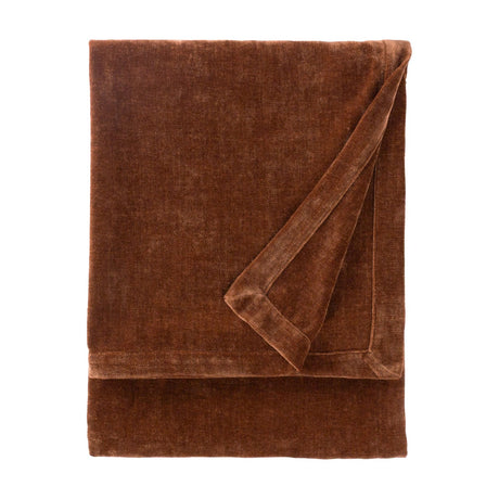 Heavy Chenille Eyelet Velvet Throw in Nutmeg brown, folded showing a soft tufted pile with a bordered edge, on a plain white background.