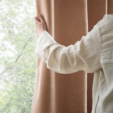 Heath Washed Velvet Jacquard Fully Lined Eyelet Curtains - Cotta