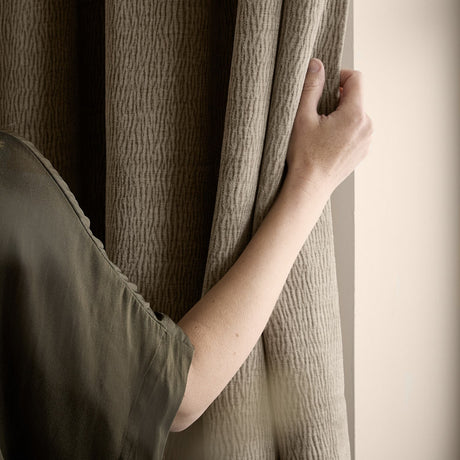Heath Washed Velvet Jacquard Fully Lined Eyelet Curtains - Greige