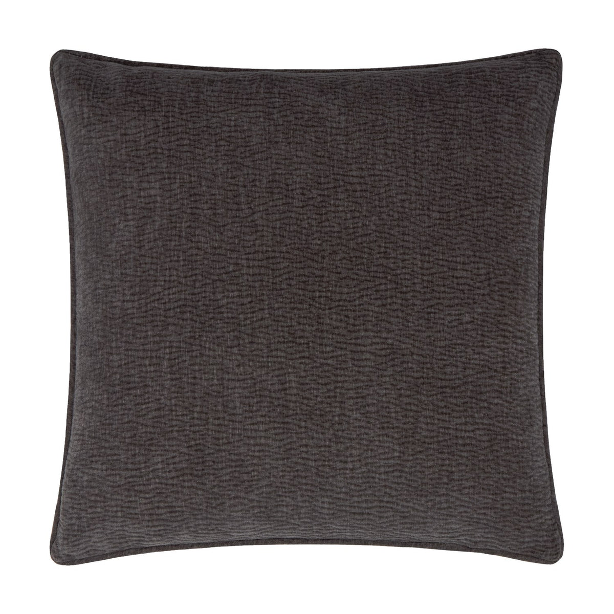 Square Heath cushion in charcoal washed velvet jacquard with a subtle textured pattern and matching piped edge, shown on a plain white background.