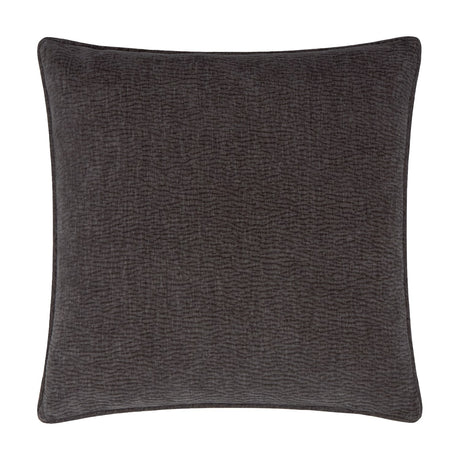 Square Heath cushion in charcoal washed velvet jacquard with a subtle textured pattern and matching piped edge, shown on a plain white background.