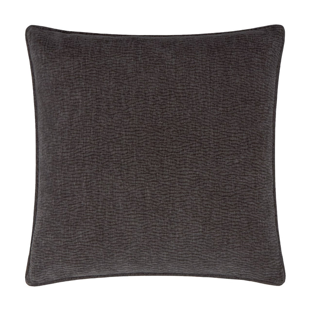 Square Heath cushion in charcoal washed velvet jacquard with a subtle textured pattern and matching piped edge, shown on a plain white background.
