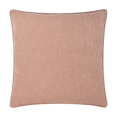 Heath Washed Velvet Jacquard Polyester Cushion in dusky pink (Cotta) with a subtle rippled texture, piped edge trim, and zip closure, shown against a plain white background.