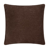 Heath square cushion in espresso brown washed velvet with a jacquard textured weave, polyester fabric, piped edges, shown on a plain white background.