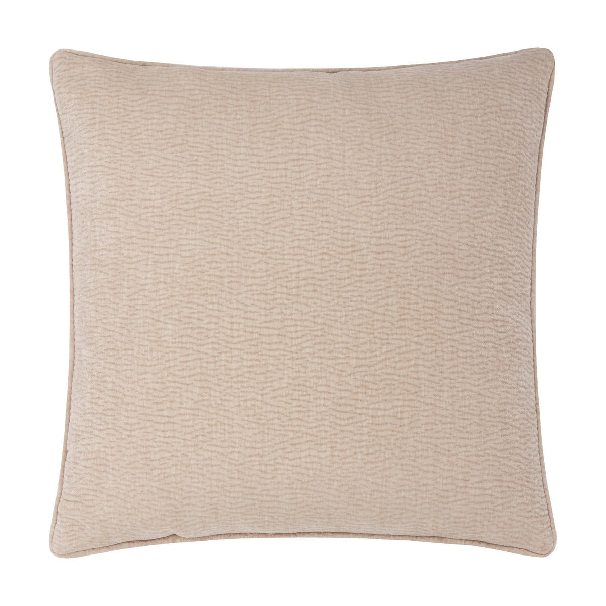 Heath Washed Velvet Jacquard Linen Cushion, square with piped edges, matt textured velvet in soft linen tone, shown on a plain white background.