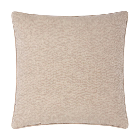 Heath Washed Velvet Jacquard Linen Cushion, square with piped edges, matt textured velvet in soft linen tone, shown on a plain white background.