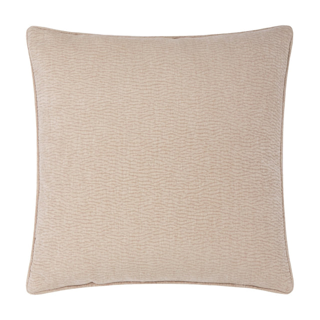 Heath Washed Velvet Jacquard Linen Cushion, square with piped edges, matt textured velvet in soft linen tone, shown on a plain white background.