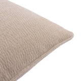 Close-up of the Heath Washed Velvet Jacquard Linen Cushion in linen tone, showing rippling matt-velvet texture and a stitched edge seam, against a plain white background.