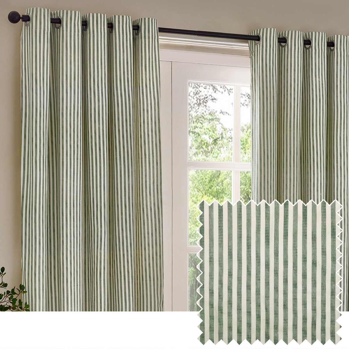 Hebden Cotton Lined Eyelet Curtains - Forest Green