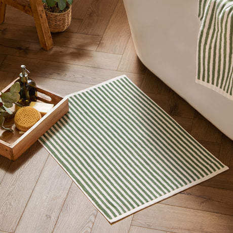 Hebden Striped Cotton Bath Mat - Forest