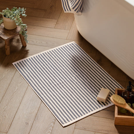 Hebden Striped Cotton Bath Mat - Grey