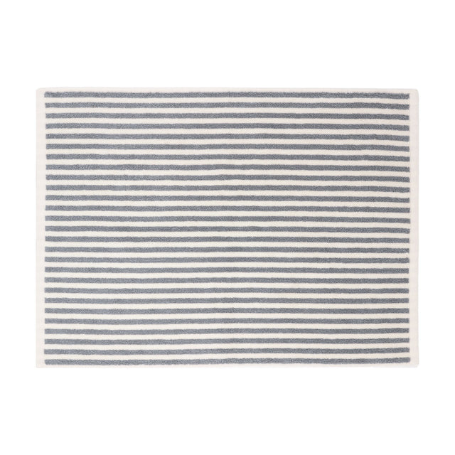 Hebden Striped Cotton Bath Mat in grey, a rectangular terry cotton mat with alternating grey and off-white horizontal stripes, shown on a plain white background.