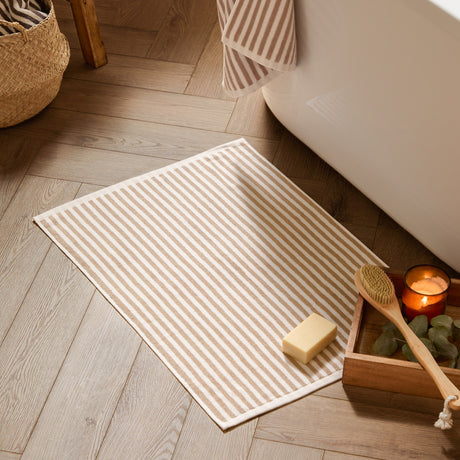 Hebden Striped Cotton Bath Mat - Natural