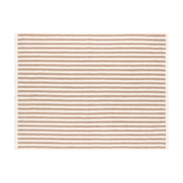Hebden Striped Cotton Bath Mat in natural, a rectangular terry cotton mat with repeating beige horizontal stripes on an off-white ground, shown on a plain white background.
