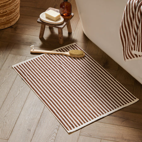 Hebden Striped Cotton Bath Mat - Pecan