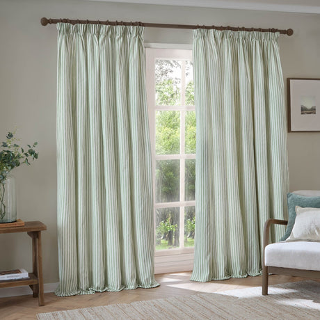 Hebden Fully Lined Cotton Pencil Pleat Curtains - Eucalyptus