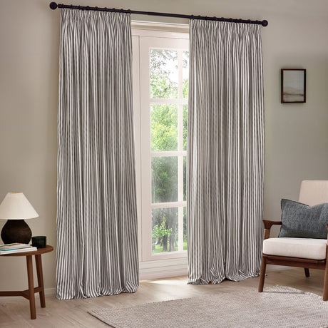 Hebden Striped Cotton Pencil Pleat Curtains - Grey