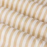 Close-up of Hebden Fully Lined Cotton Pencil Pleat Curtains in honey yellow, showing woven cotton fabric with soft vertical honey-and-cream stripes and folded pleats.